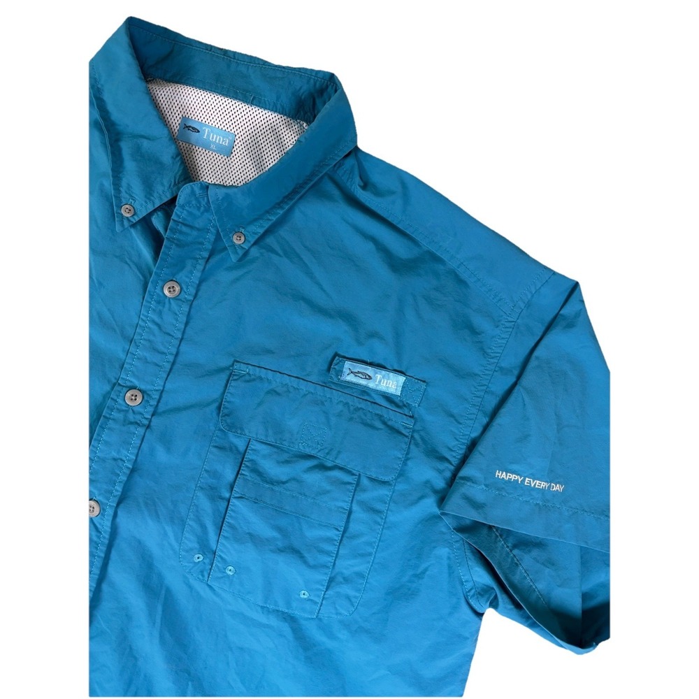 Tuna Performance Fishing Shirt Mens XL Blue‎ Short Sleeve Vented Outdoor Button